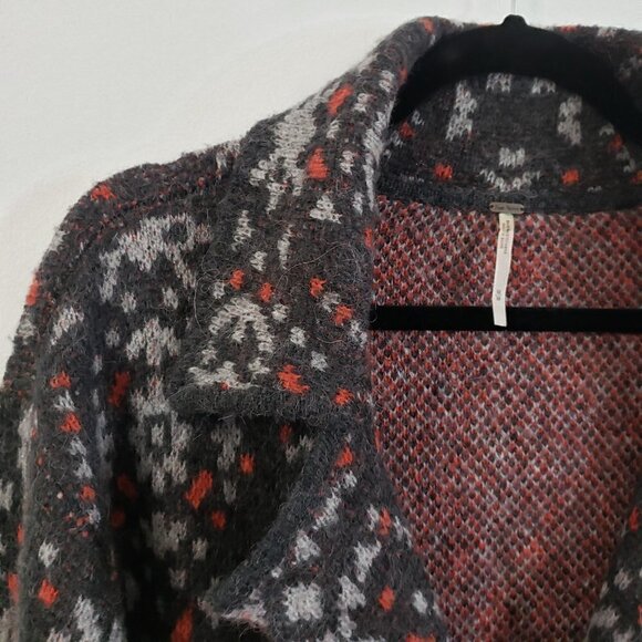 Free People Navajo Style Alpaca Wool Blend Blazer Cardigan Sz M Red Grey - Picture 4 of 11